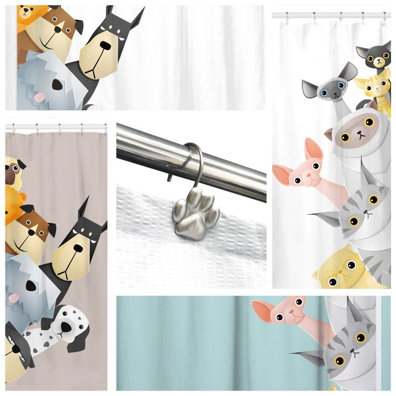 Sunlit خطاف ستارة دش بتصميم موضة مشمس لطيف بطبعة مخلب للكلاب والقطط والدببة، حلقات ستارة دش معدنية مقاومة للصدأ مع زيت مصقول - 12 قطعة - Image 5